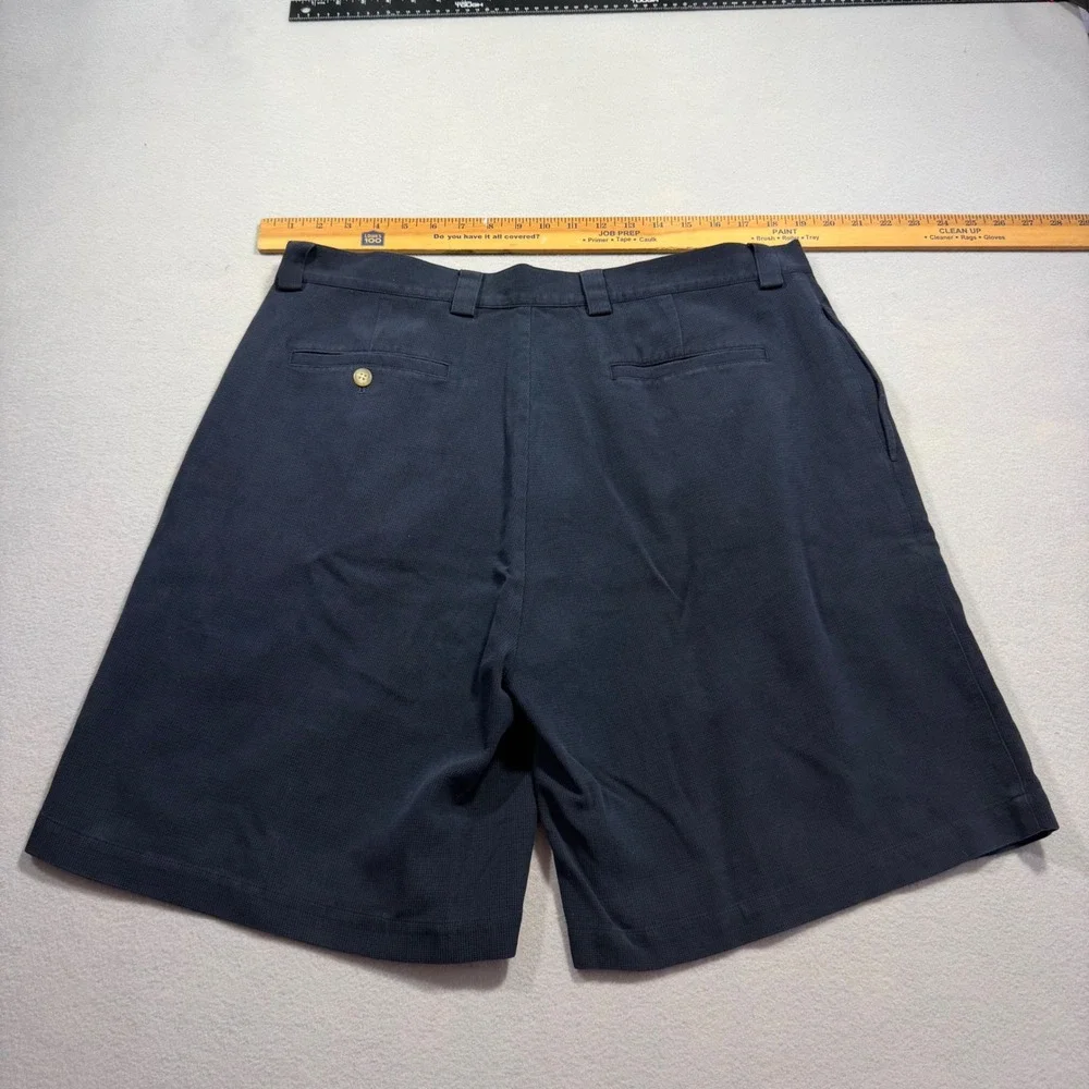 Byron Nelson Eleven Straight Mens 38 Navy Blue Silk Cotton Pleated Golf Shorts